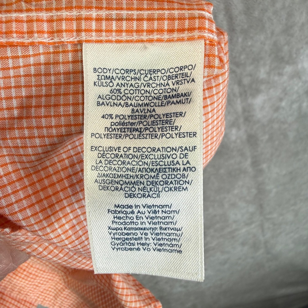 Chaps Button Down Shirt Mens XL Orange Gingham Short Sleeve Easy Care Logo - Picture 6 of 11